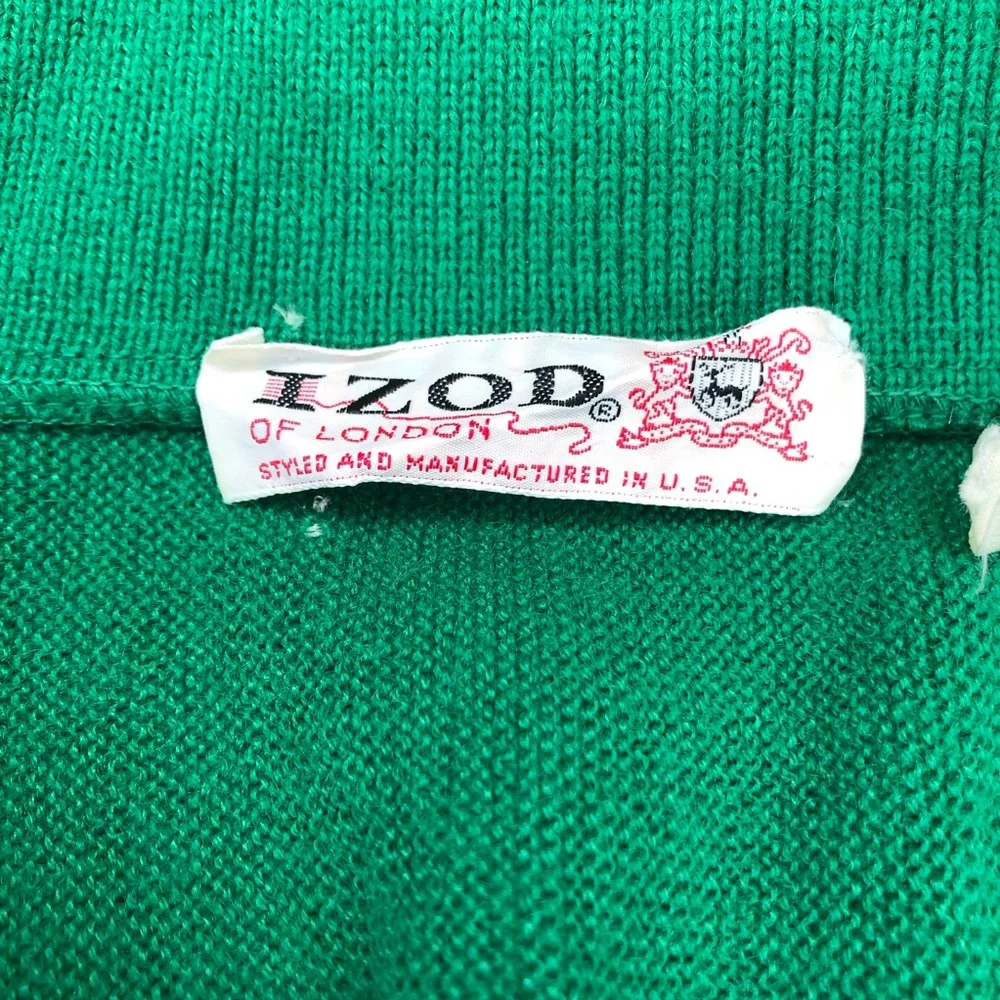 Vintage Izod of London Lacoste Cardigan Men’s Medium Green Alligator Logo Preppy - Picture 10 of 10